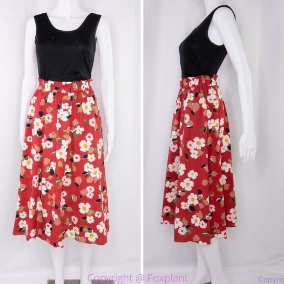 NWT kate spade botanical garden cotton midi skirt, Red and white, size Large - Picture 2 of 15